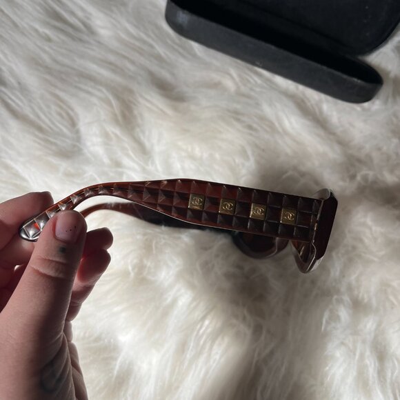 Vintage Chanel Brown Quilted Gold Logo Tile Sunglasses RARE - Picture 8 of 11